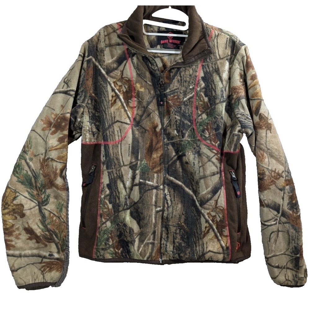 Game Winner Fleece Hunting Jacket Ladies Sz W43 Brown Camouflage Zipper Pockets